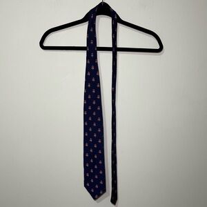 Brooks Brothers men's navy & pink 100% silk classic sheep logo career neck tie